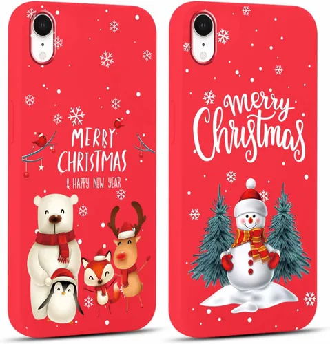 Miniatura 9 de Paquete de 2 bonitas fundas de Navidad para iPhone de 13/14 pulgadas, diseño de muñeco de nieve rojo, diseño de animales de Feliz Navidad, silicona
