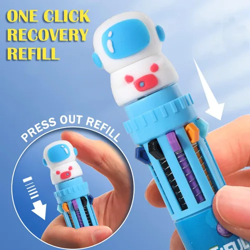 Miniatura 4 de Bolígrafo multicolor de 0.7 mm, 10 en 1, bolígrafos de punta fina retráctiles de dibujos animados de animales lindos para suministros de oficina