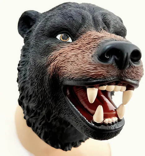 Miniatura 5 de Gemini&Genius Juguete de oso para niños, marioneta de mano de oso – Oso negro americano de goma suave Bruin Head juguete para juegos de rol, cuentos