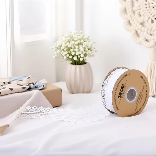 Miniatura 7 de Cinta de encaje blanco crema de 1.2 pulgadas de ancho x 50 yardas de tela de encaje con patrón vintage, perfecta para envolver regalos
