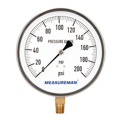 MEASUREMAN Caja de acero inoxidable 304, medidor de presión para contratistas, 0-200Psi, Tamaño del dial de 4-1/2", Precisión +/-1%, Montaje