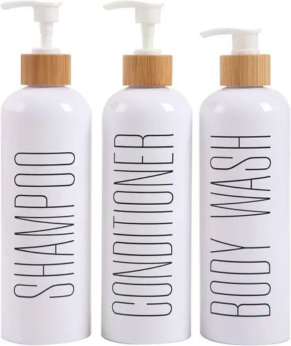 Miniatura 10 de HOMCDALY Juego de 3 botellas recargables negras para ducha de baño de 16 oz - Botellas vacías con bomba para champú, acondicionador o gel corporal