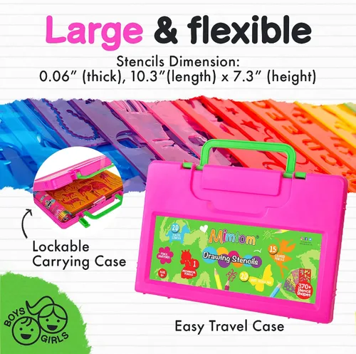 Miniatura 4 de Kit de plantillas de dibujo para niños, juego de 60 piezas de arte con más de 370 formas, bloc de bocetos y lápices de colores para manualidades
