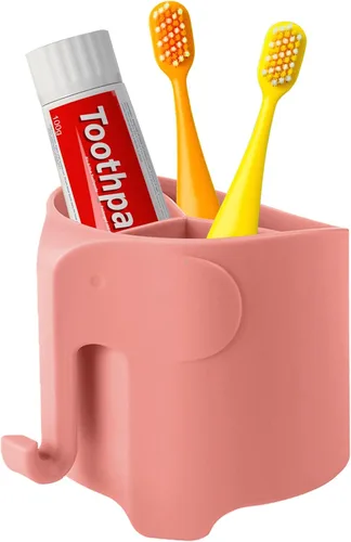 Miniatura 10 de Soporte para cepillo de dientes de elefante para niños pequeños, con ventosa, bonito soporte para cepillos de dientes para niños, para baño, con 3