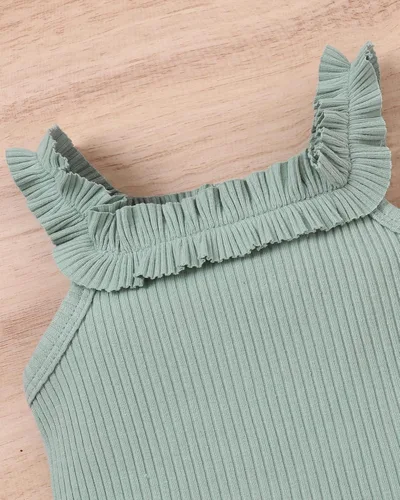 Miniatura 7 de ZZUYFI Conjunto de ropa de verano para bebé recién nacida, conjunto de ropa de verano con estampado floral, mameluco con cordón y diadema corta
