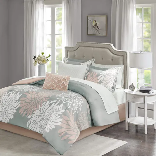 Miniatura 2 de MPE10-860 - Juego de cama para todas las estaciones, con almohada decorativa a juego, tamaño matrimonial (78 x 86 pulgadas), color rosado y gris