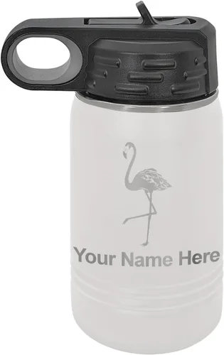 Miniatura 12 de LaserGram Botella de agua personalizada, flamenco, acero inoxidable de doble pared aislada al vacío con popote superior, regalo grabado