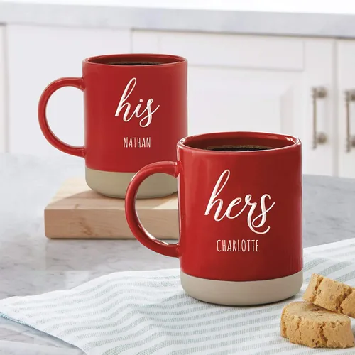 Miniatura 2 de Let's Make Memories Juego de 2 tazas de cerámica personalizadas, para el día de San Valentín, para parejas, para bodas, aniversarios, color rojo