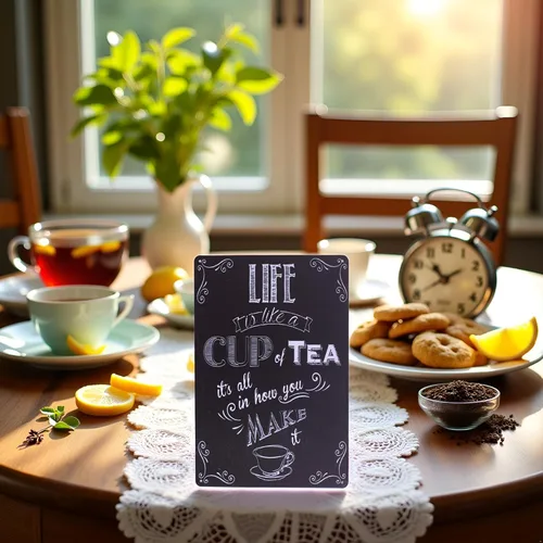 Miniatura 3 de ARTCLUB Placa de metal con texto en inglés "Enjoy Your Life" ("Life is Like a CUP of Tea") con texto en inglés "Enjoy Your Life", placa antigua