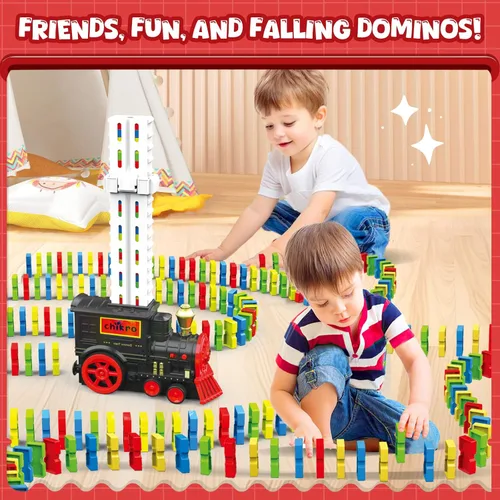 Miniatura 6 de Juego de Tren de Dominó para Niños - Tren de Dominó Automático para Colocar para Niños Pequeños de 3-4 años Juguetes Montessori para Niños de 3-4