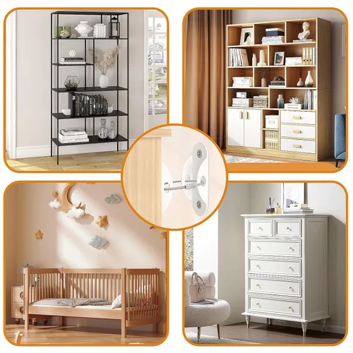 Miniatura 7 de Anclajes para muebles (10 unidades) para bebés, antipunta, anclaje de muebles que asegura 420 libras de tensión resistente a terremotos, anclaje