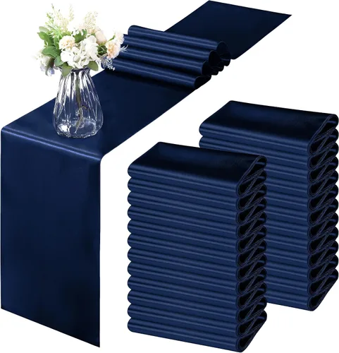 Miniatura 18 de Horbaunal - Juego de 12 caminos de mesa de satén azul claro de 12 x 108 pulgadas, caminos de mesa suaves para bodas, banquetes, fiestas de cumpleaños