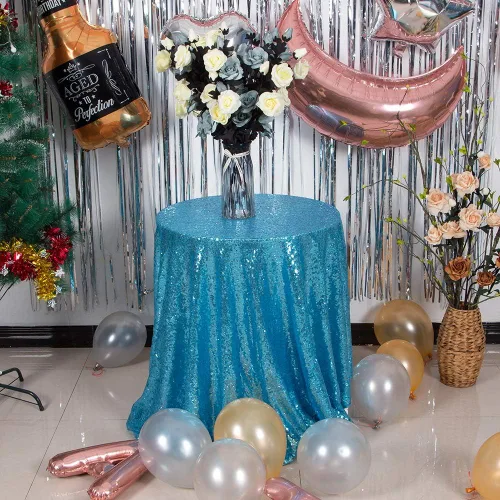 Miniatura 95 de JYFLZQ Mantel de lentejuelas azul bebé de 50 pulgadas, pequeño, redondo, brillante, para boda, fiesta de cumpleaños, baby shower