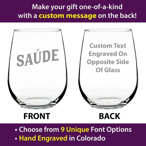 Miniatura 2 de Custom Saude - Portuguese Cheers - Personalized Stemless Wine Glass - Portugal Themed Gifts or Party Decor for Women - Large - Customized Wine Glass