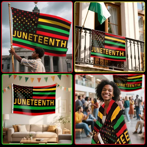 Miniatura 6 de JUNEBRUSHS Paquete de 2 banderas de Juneteenth para exteriores, 3 x 5 pies, bandera afroamericana para decoración del día de junio, exteriores
