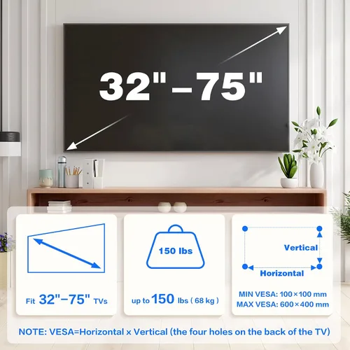 Miniatura 2 de Soporte de pared para TV sin pernos, soporte de TV sin tachuelas para televisores de 32 a 75 pulgadas, sin daños, sin anclajes, sin taladro, soporte