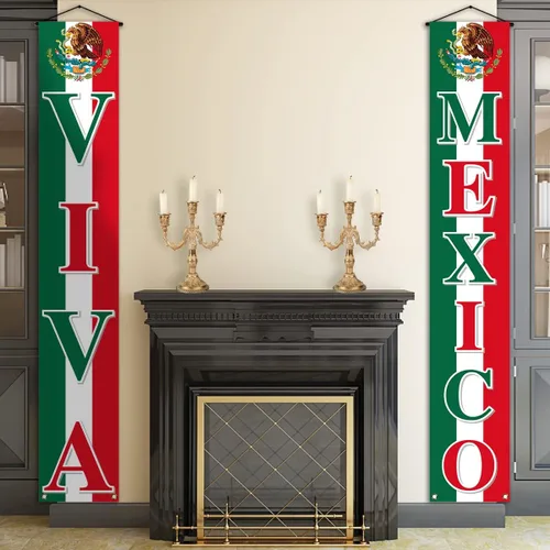 Miniatura 4 de Vohado Viva México - Cartel colgante para puerta delantera, decoración del Día de la Independencia mexicana, 16 de septiembre, suministros