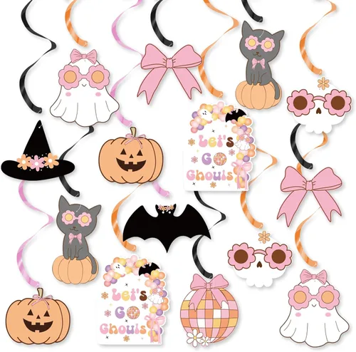 Decoraciones colgantes de Halloween, decoración de despedida de soltera de Halloween, fantasma, lazo rosa, retro, espeluznante, decoración de fiesta