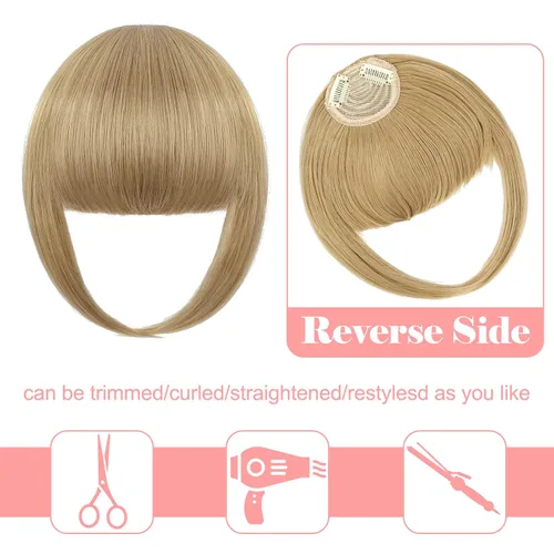 Miniatura 2 de Extensión de clip de pelo grueso con flecos, flequillo recto y ordenado para mujer, flequillo plano con sienes, rubio ceniza