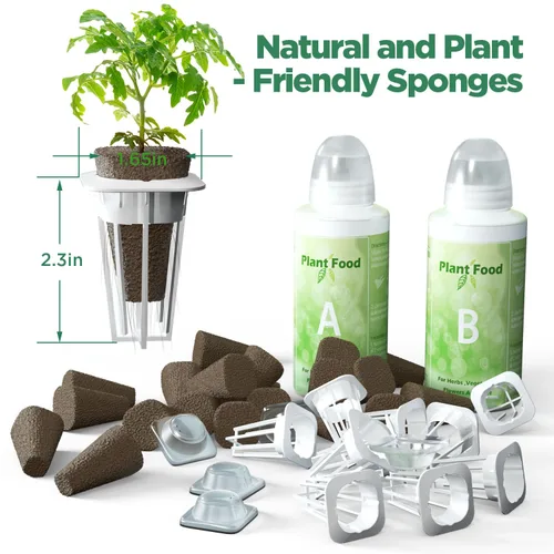 Miniatura 2 de LETPOT Kit de cápsulas de semillas de 77 piezas, kit cuadrado para cultivo hidropónico, con 2 alimentos vegetales de nutrientes A & B y 30 esponjas