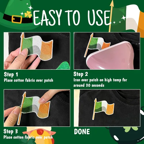 Miniatura 3 de 8 parches para planchar del día de San Patricio, trébol verde, trébol de la suerte, gnomo arco iris, para coser, apliques bordados, decoración