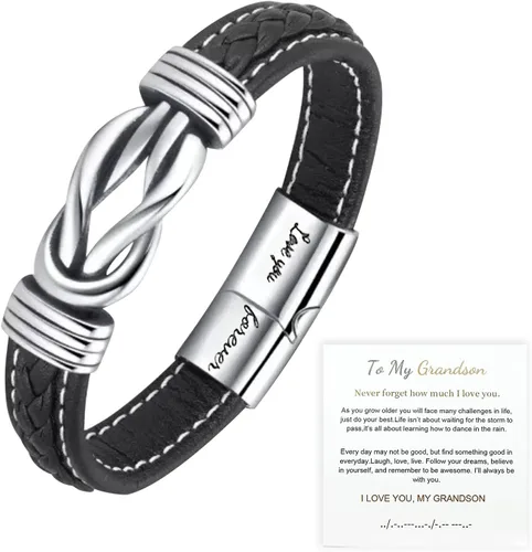 Miniatura 9 de Relleno de Regalo para Adolescentes Hijo/Nieto Regalo para Chicos Teens Pulsera de Cuero para Hombres, “Te Amo Para Siempre”Pulsera de Hombre