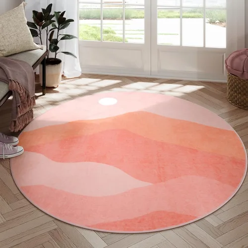 Miniatura 16 de Alfombras abstractas redondas de 5 pies para dormitorio, alfombra circular lavable antideslizante, alfombra de piso suave y colorida de pelo bajo