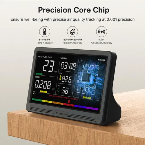 Miniatura 8 de Monitor de calidad del aire 16 en 1 para interiores, pantalla de 7 pulgadas, 9 alertas AQI+7 AQI, monitor de CO2 probador de calidad del aire