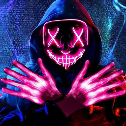 Miniatura 11 de Máscara de luz LED de Halloween, máscara brillante de miedo para disfraces de cosplay, festivales, suministros de fiesta de carnaval, regalos Verde