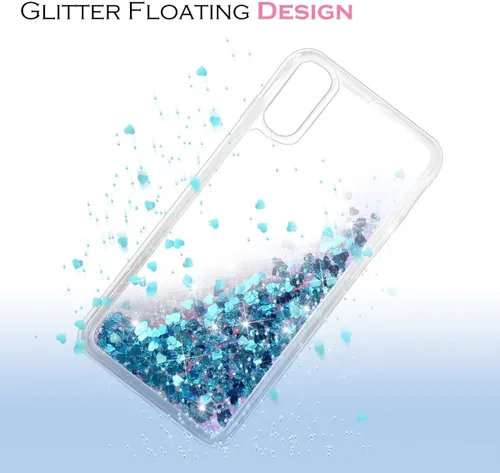 Miniatura 6 de Funda protectora para iPhone XR, diseño de doble capa, líquido flotante flotante con purpurina colorida en cascada de TPU, color azul
