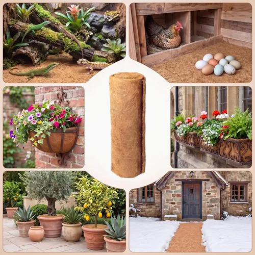 Miniatura 5 de Jetec Revestimientos de coco para macetas, 12 x 120 pulgadas, cesta de flores de coco natural, alfombra de reptiles, tapete de fibra, decoración