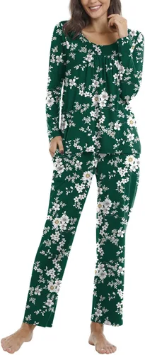 Miniatura 2 de POPYOUNG Conjunto de pijama suave de 2 piezas para mujer, para otoño e invierno, con bolsillos