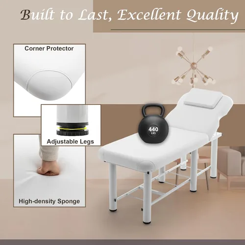 Miniatura 6 de Hohuqeri Cama de masaje profesional de 73 pulgadas, mesa de tratamiento de terapia física estacionaria, cama de salón con reposacabezas extraíble