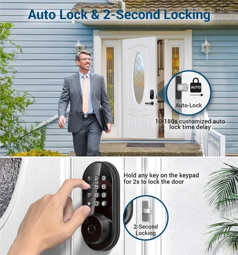 Miniatura 5 de TEEHO TE342 Cerradura inteligente de puerta de entrada sin llave con teclado, control remoto de aplicación Bluetooth, cerrojo electrónico para Negro