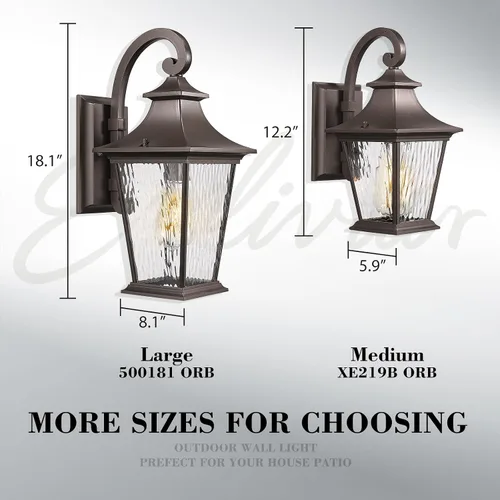 Miniatura 2 de Emliviar Lámpara de Pared de 12.2 Pulgadas con Vidrio de Ondas de Agua, 1 Luz de Patio Exterior para Casa, Aluminio Fundido a Presión en Acabado
