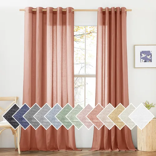 Miniatura 84 de NICETOWN Cortinas de lino traslúcidas con textura de lino de 84 pulgadas de largo, con ojales semitraslúcidos, tratamientos de ventana, privacidad