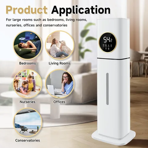 Miniatura 9 de Humidificador para habitaciones grandes, 8L/2.11 galones humidificadores de llenado superior de torre de niebla fría y cálida, humidificadores