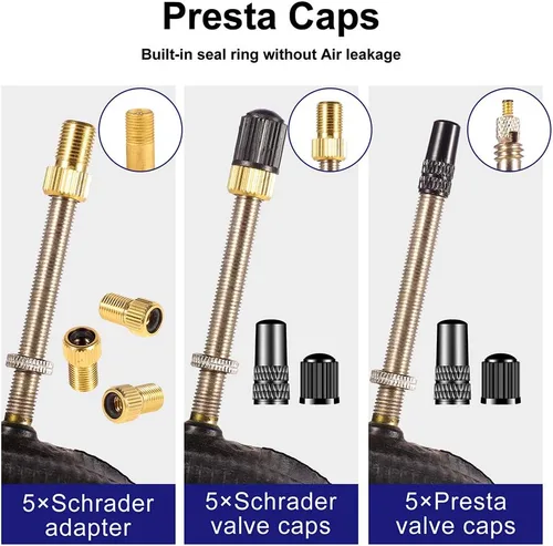 Miniatura 4 de 15 herramientas adaptadoras de válvula de neumático Presta para bicicleta, convertidor de válvula de neumático de bicicleta, válvula de cobre, tapa