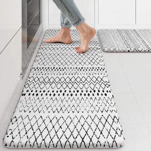 Miniatura 39 de KIMODE - Juego de 2 tapetes de cocina bohemios, antifatiga, antideslizantes, impermeables, ergonómicos, acolchados, cómodos, para lavandería, Caqui