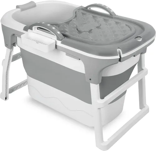 Bañera portátil plegable para adultos, bañera pequeña de 39 pulgadas con asiento ergonómico y rodillo de masaje, bañera de hielo para ducha, baño de
