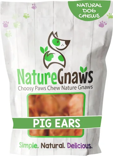 Nature Gnaws Orejas de cerdo para perros (8 unidades) – Gruesas de larga duración para masticadores agresivos y perros grandes – Huesos naturales