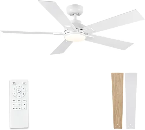 Miniatura 24 de Ventiladores de techo modernos con luces, ventilador de techo negro de 52 pulgadas para exteriores con luz y control remoto, motor CC reversible, 6