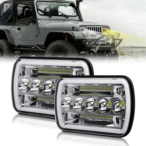 BraveWAY Faros delanteros LED de 5 x 7 x 6 pulgadas, chips de haz alto/bajo con halo de ojos de ángel, luz de señal de giro DRL, haz sellado, H6054,