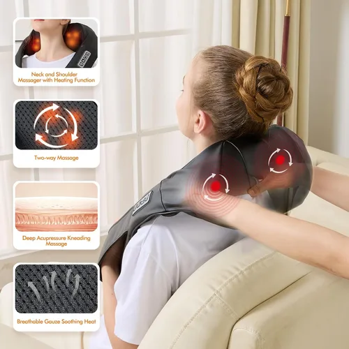 Miniatura 5 de LAOBEN Masajeador de cuello y hombros para masaje de hombros y masaje de cuello, masajeador de cuello Shiatsu con calor, masajeador de espalda