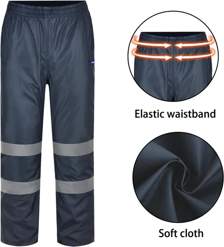 Miniatura 3 de AYKRM Pantalones de lluvia impermeables de alta visibilidad reflectantes para pesca, motocicleta, ciclismo, agricultura, senderismo, trabajos Azul