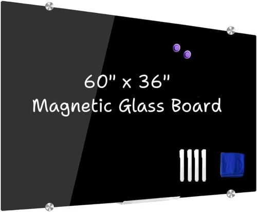 Miniatura 13 de DEVELOP Pizarra blanca magnética DE BORRAR EN SECO de vidrio negro, 24 x 18 pulgadas (60 x 45 cm), Pizarra blanca de vidrio montada en pared sin