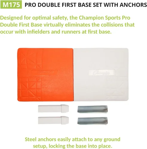 Miniatura 3 de Champion Sports Pro Double First Base – Primera base oficial de una pieza – Base fácil de instalar con anclajes de tierra, naranja