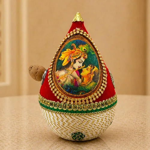 Miniatura 12 de LOVENSPIRE Shriphal Mangal Kalash Coco decorado para boda Shagun Decorativo Nariyal Mangal Nariyal Kalash Set Boda Pooja Nariyal Decorado Nariyal