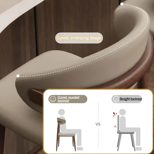 Miniatura 4 de Juego de 2 sillas de comedor de cocina, sillas de comedor tapizadas, sillas laterales de comedor sin brazos de cuero con patas de madera maciza