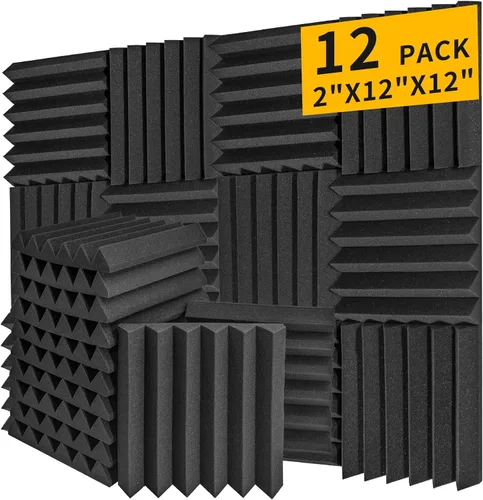 Miniatura 24 de Paquete de 24 paneles acústicos de espuma Saiqiang con aislamiento de sonido, paneles de espuma de 1 x 12 x 12 pulgadas, paneles de absorción